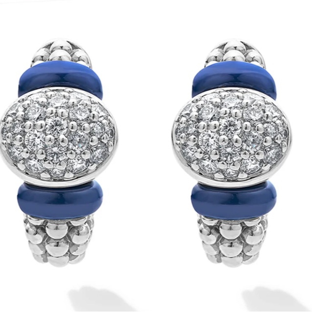 Blue Caviar Marine Ceramic and Diamond Oval Pave Hoop Earrings from Lagos